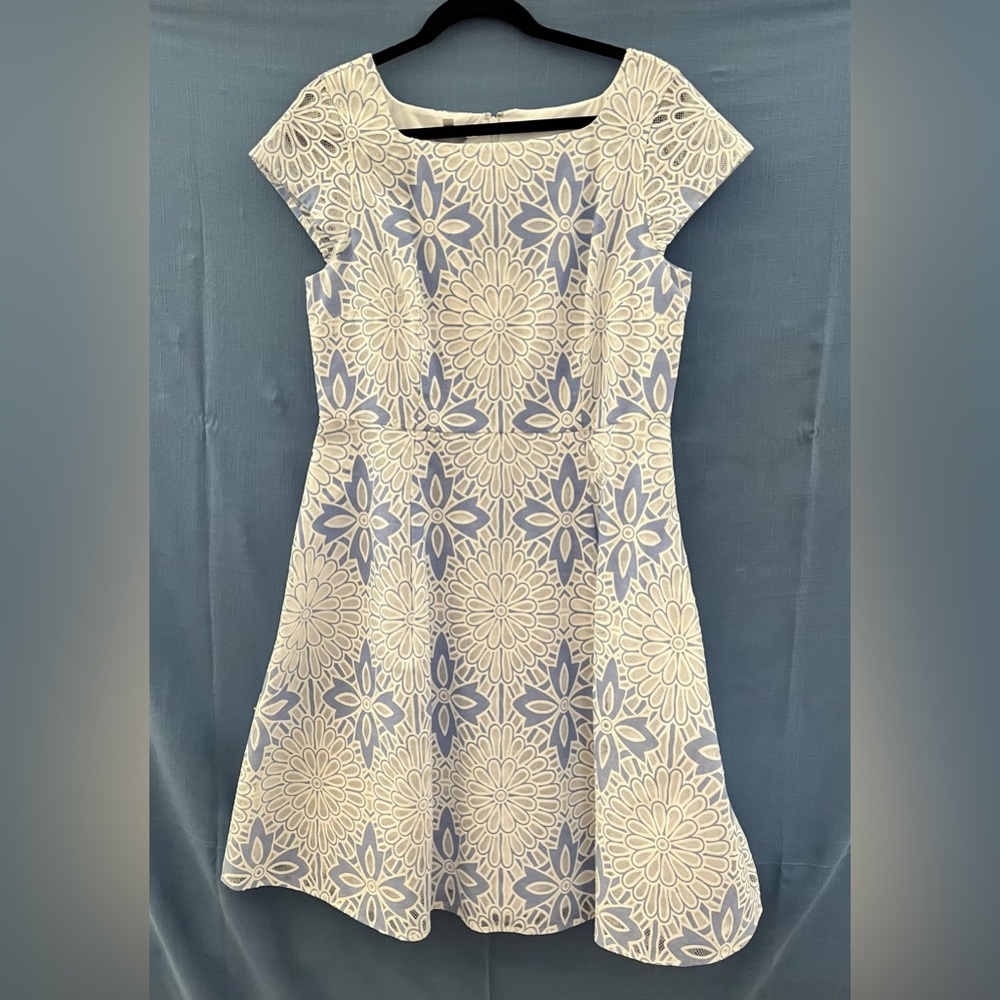 Beautiful, RSVP by Talbots, periwinkle & white, lace cut-out, a-line dress.